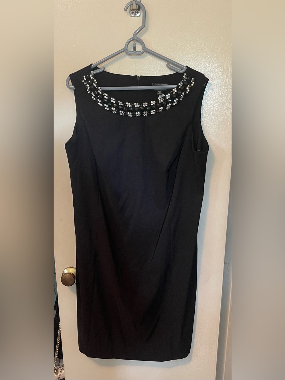 Dress Barn Collections Black Sleeveless  Jeweled Neckline Linen Dress